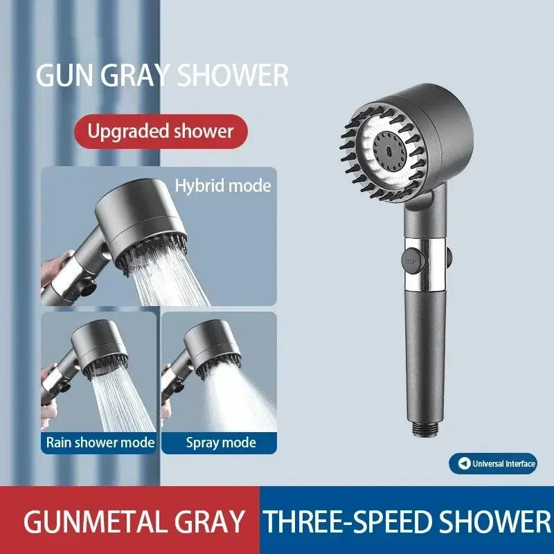 High Pressurized Filter Shower Head 3-mode Adjustable Spray and massage brush ,transform your shower.